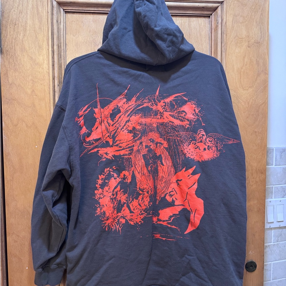 Unisex urban outfitters  Graphic Hoodie - Charcoal and Red